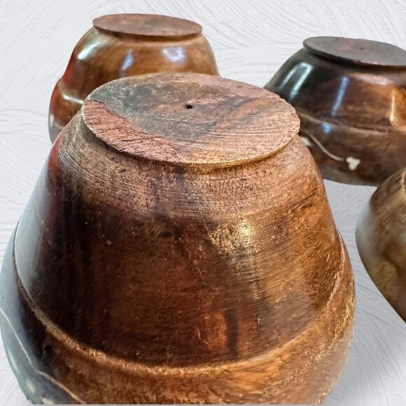 Sheesham Hand-Crafted Wooden Bowls Matching Spoons Set Of 4 With Floral Inlay De - Picture 9 of 16